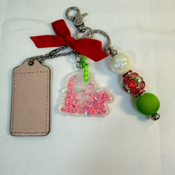 Upcycled Coach Keychain/Bag Charm with Strawberry Shortcake - Picture 2 of 11